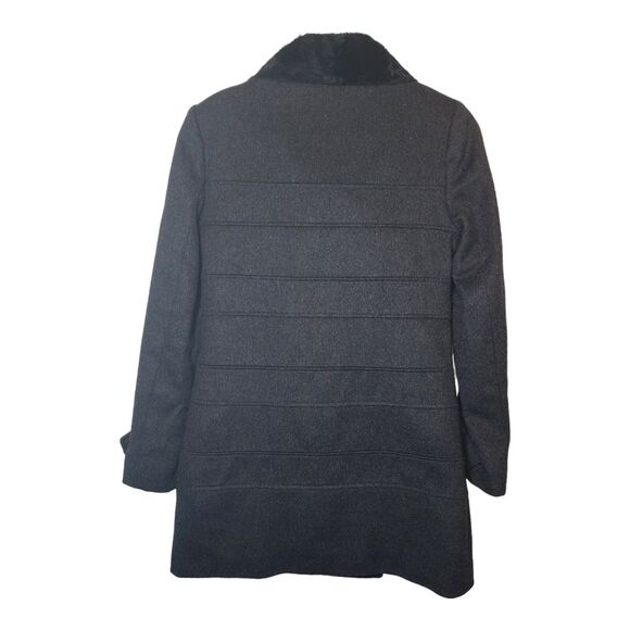 Tibi Pea Coat Fur Collar Funnel Neck Trench Y2K Academia Womens 0 S Wool Blend - Picture 5 of 16